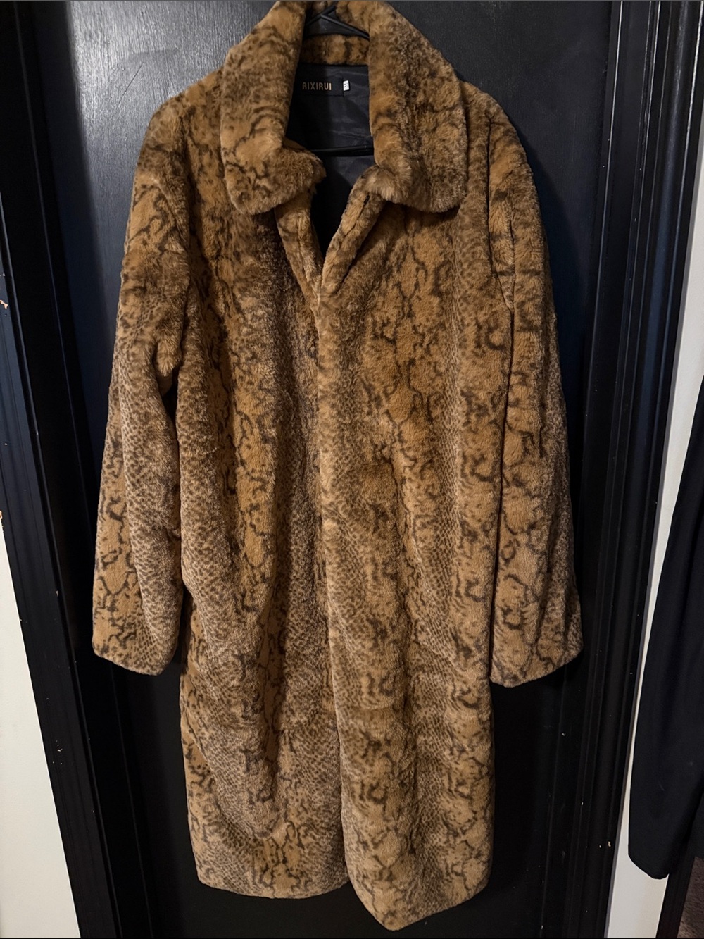 Women’s Faux Fur Snake-Print Long Coat - Brown